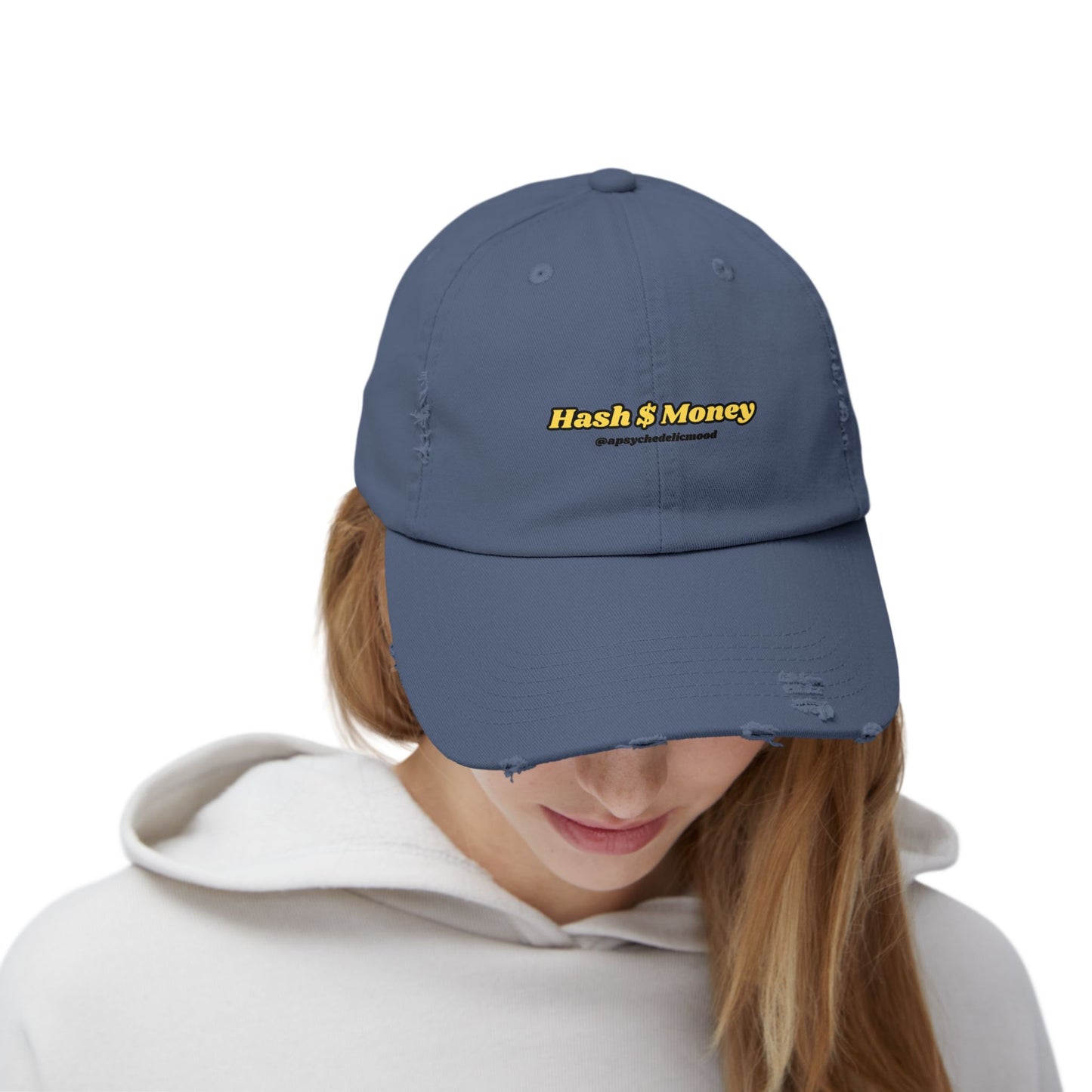 Yellow Font Hash $ Money Unisex Distressed Cap