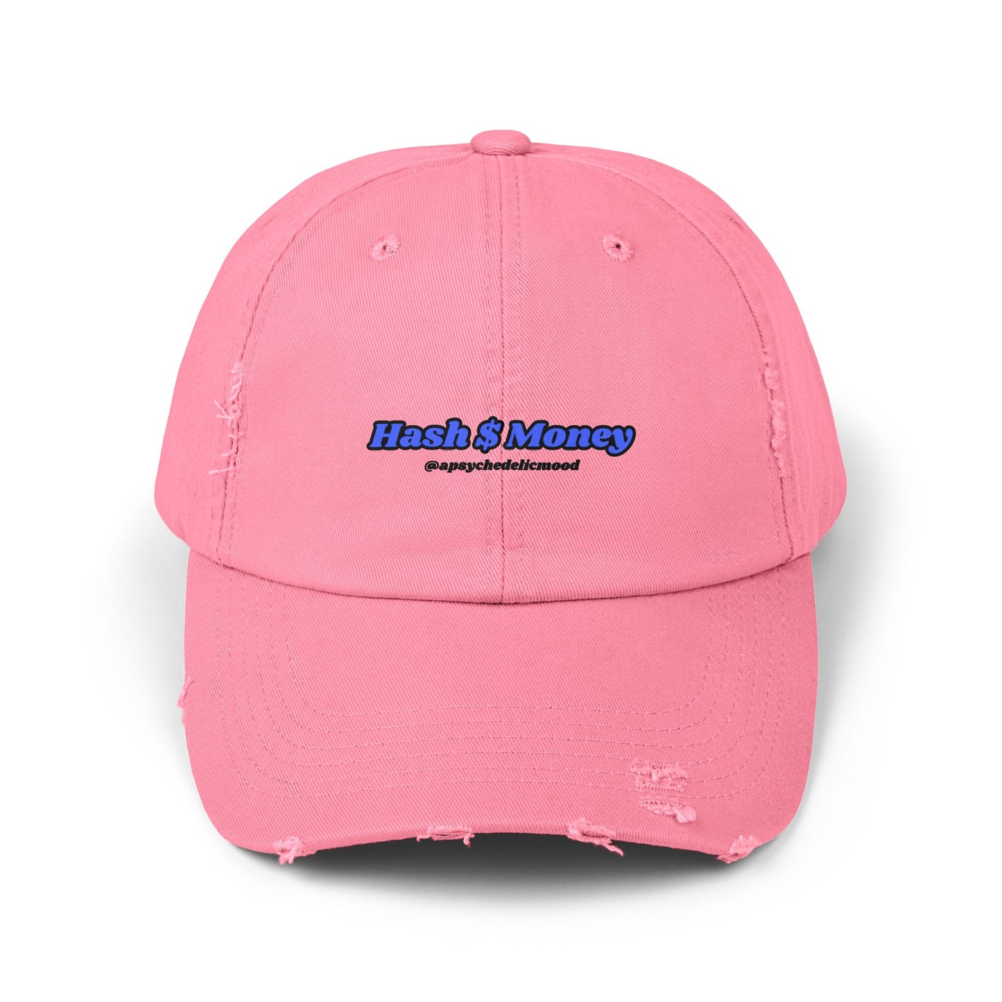 Blue Font Hash $ Money Unisex Distressed Cap