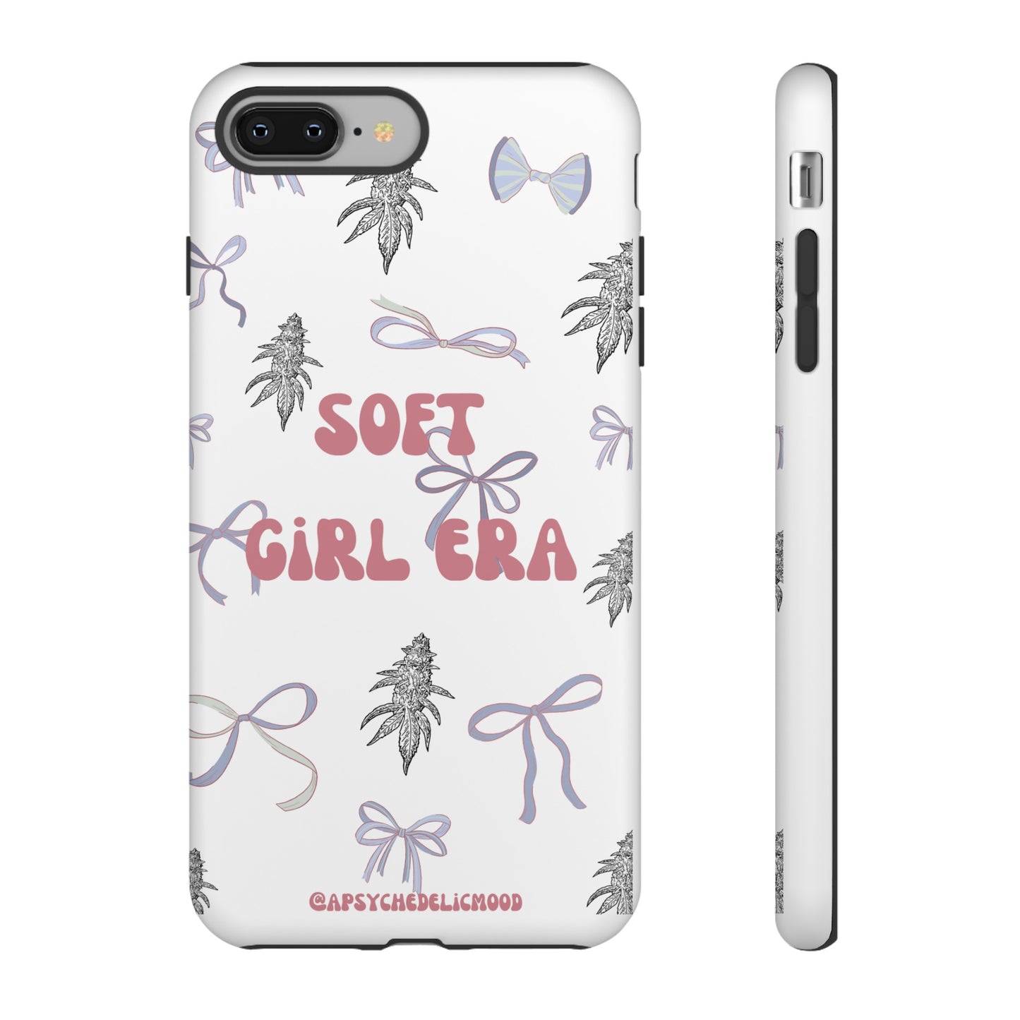 "Soft Girl Era Phone Case with Pink Bow and Cannabis Nug Pattern by A Psychedelic Mood 🌸✨"