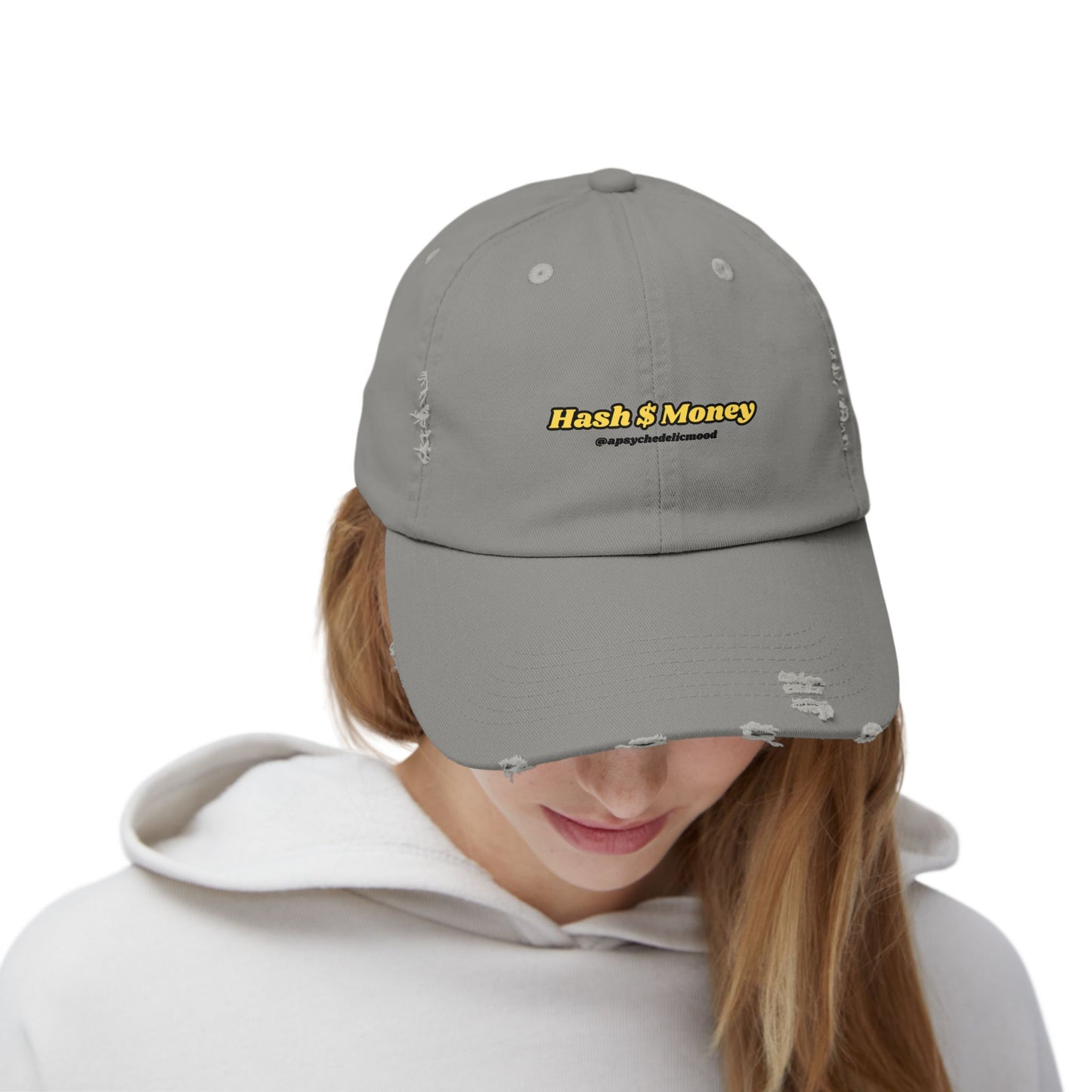 Yellow Font Hash $ Money Unisex Distressed Cap